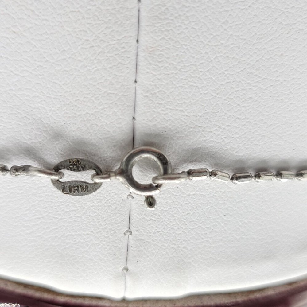 Lirm 925 Italy Signed Womens Silver Oval Ball Chain White Stone Pendant 19 in - Picture 6 of 9